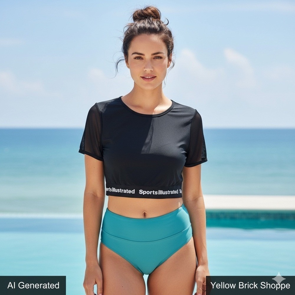 Sports Illustrated Swimsuit Cropped Swim‎ Top Black M